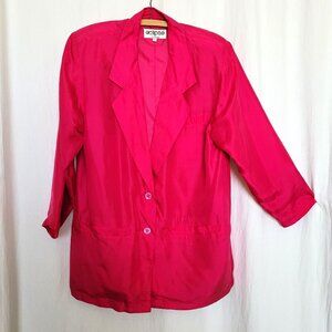 80s Hot Pink Silk Blazer Over Size S Fuschia Vintage Eclipse Shoulder Pads